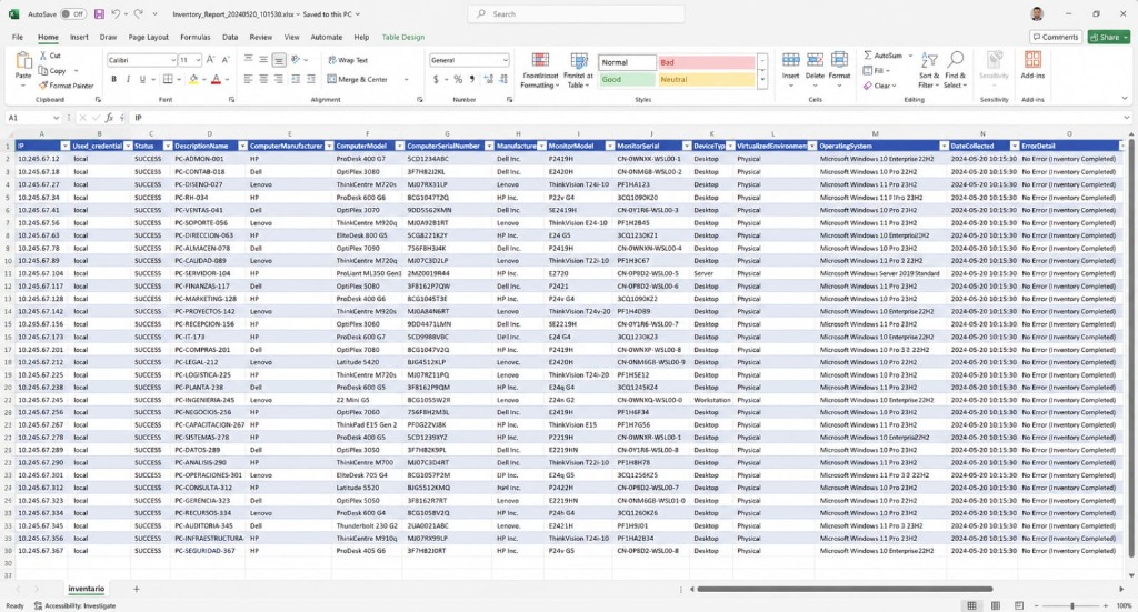 InventoryCreator Enterprise Excel Report